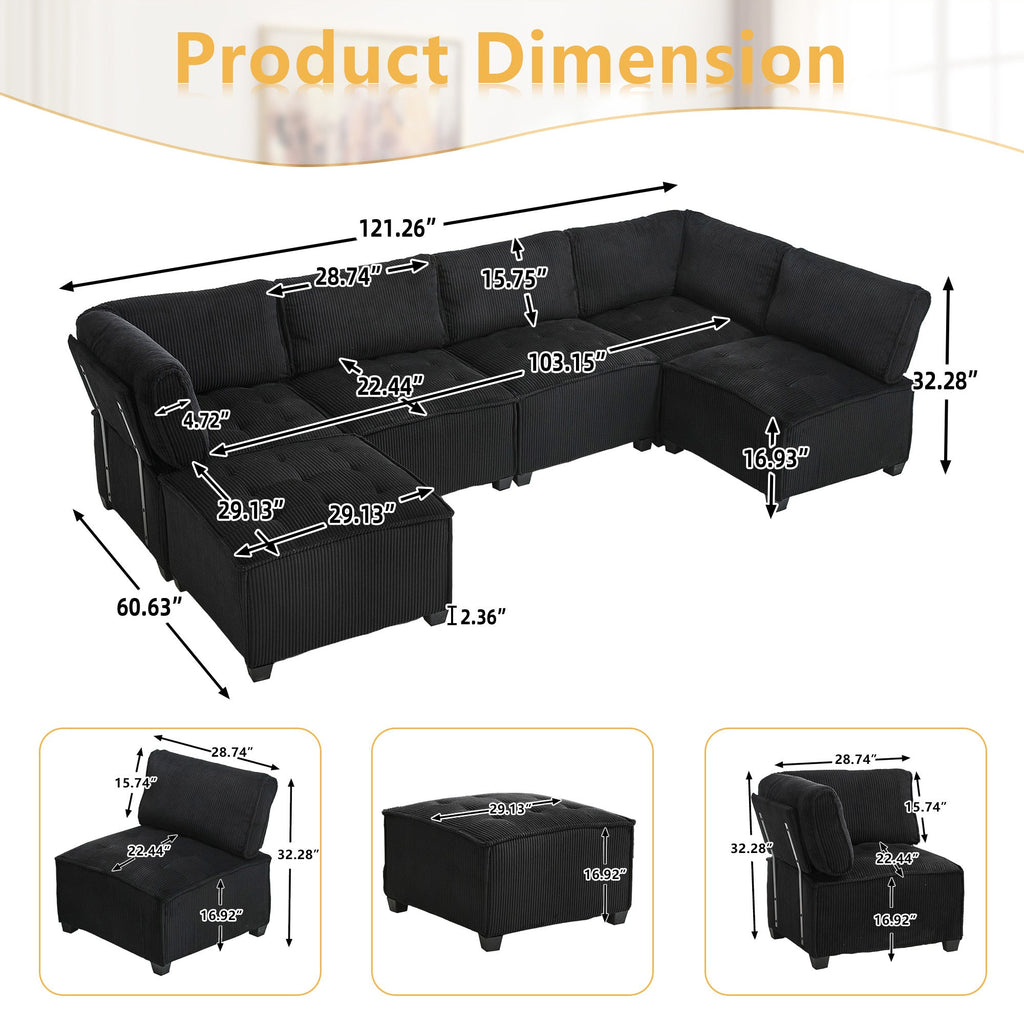 UNITED WE WIN Modular Sectional Sofa U Shaped Modular Couch with Reversible Chaise Modular Sofa Sectional Couch,6- Seat Convertible Sofa,Fit for Living Room
