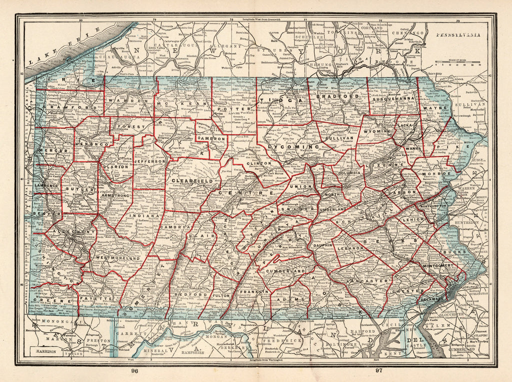 Vintage Map of Pennsylvania 1893