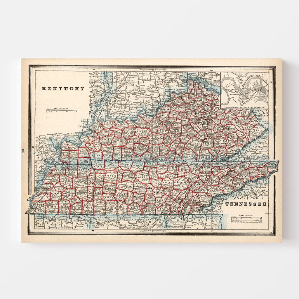 Vintage Map of Kentucky 1893
