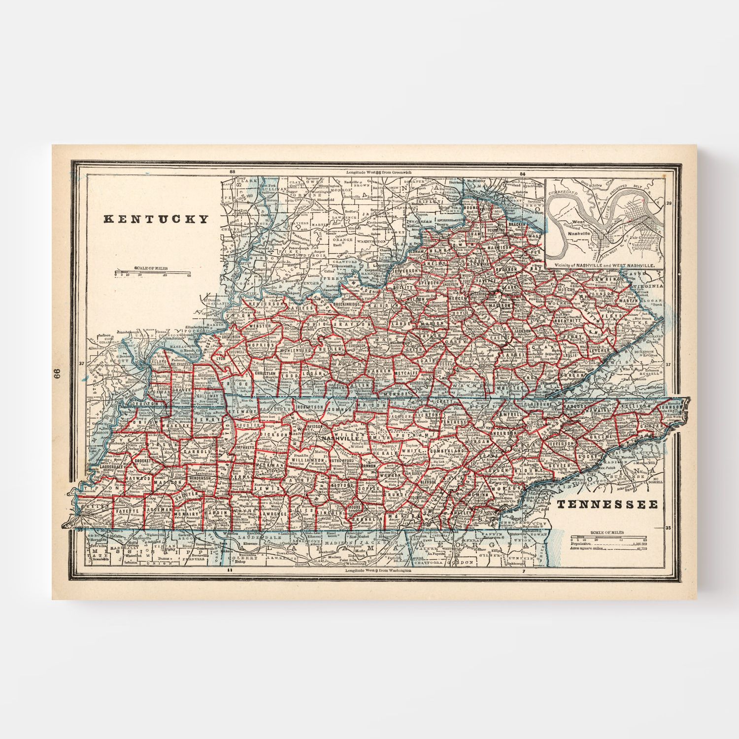 Vintage Map of Kentucky 1893