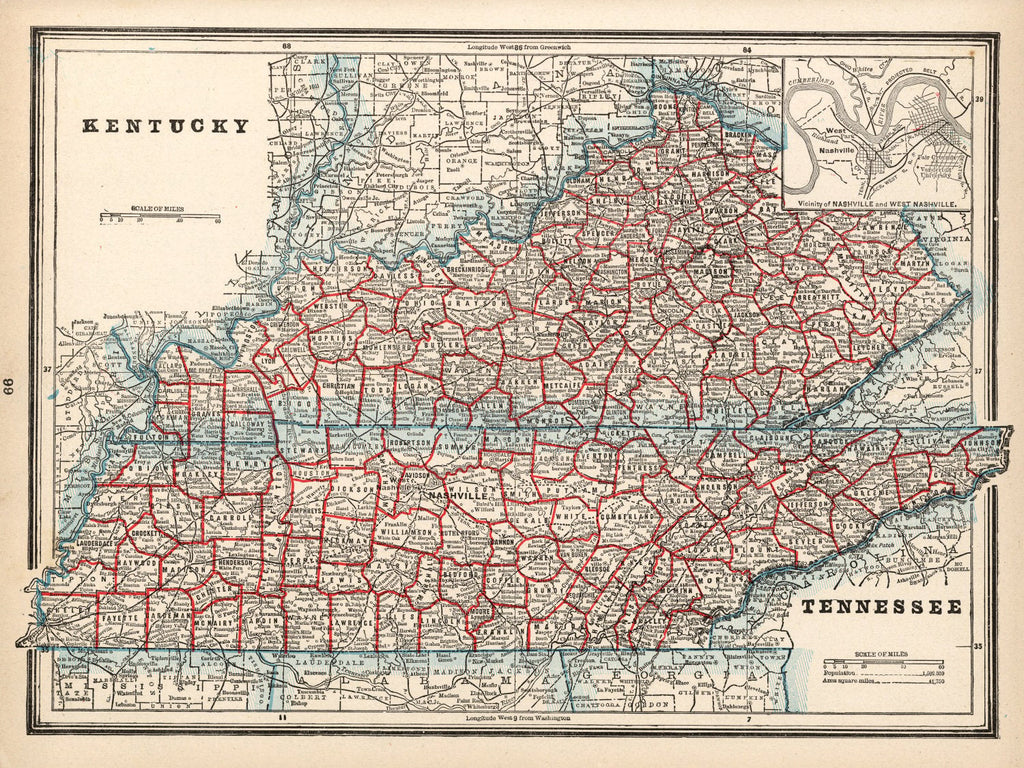 Vintage Map of Kentucky 1893
