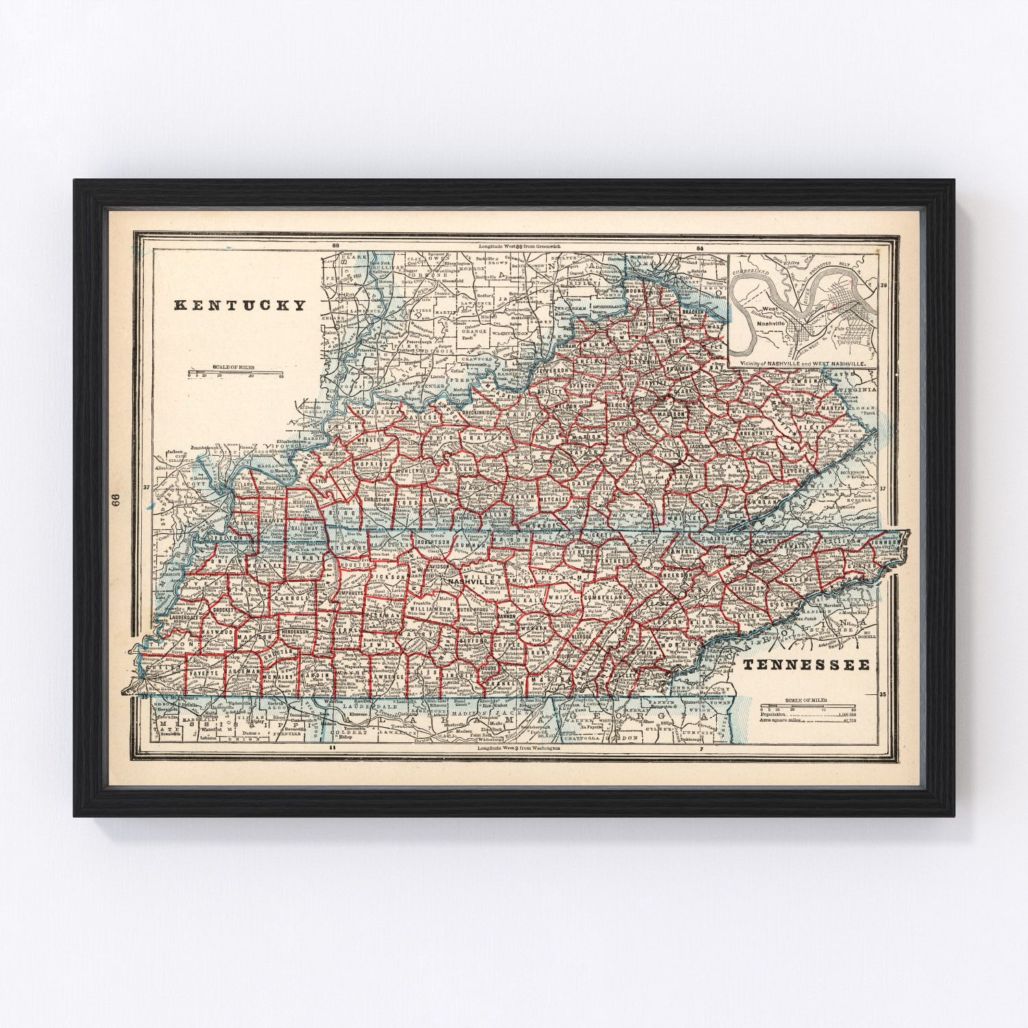 Vintage Map of Kentucky 1893