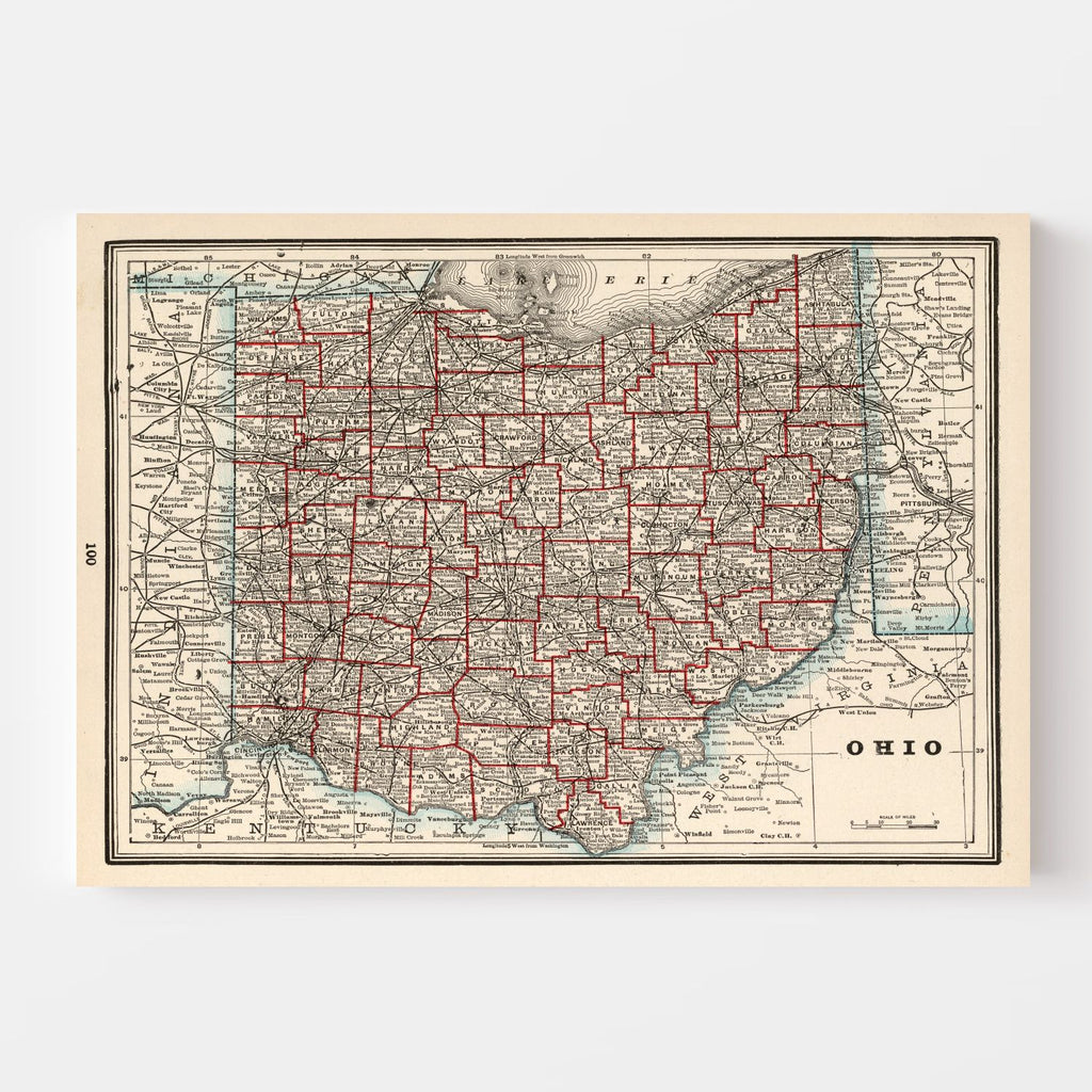 Vintage Map of Ohio 1893