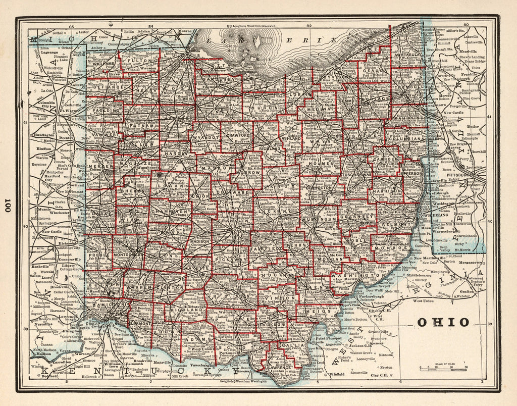 Vintage Map of Ohio 1893