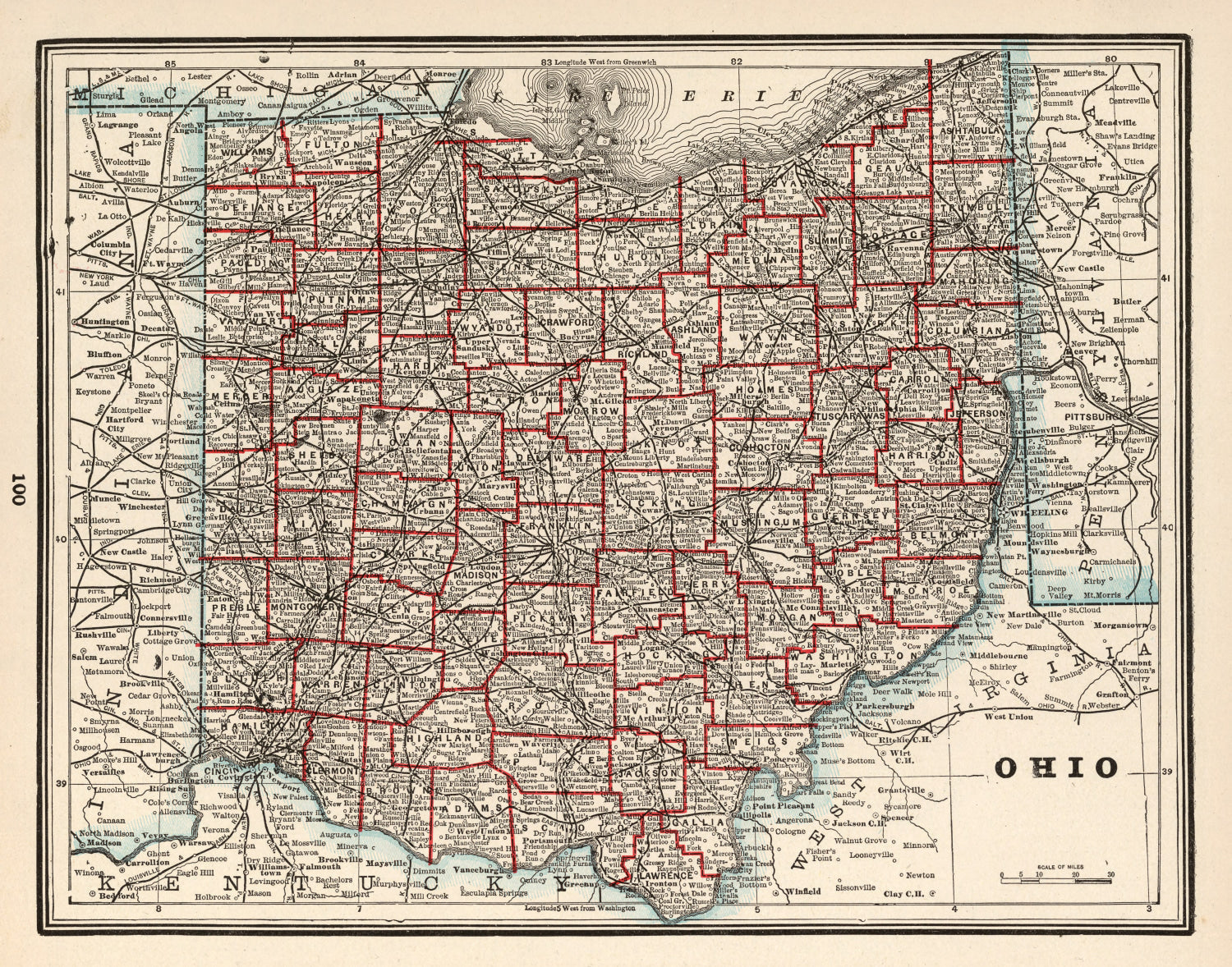 Vintage Map of Ohio 1893