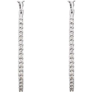 14K White Gold 1/2 CTW Natural Diamond Inside-Outside Hoop Earring – image 3