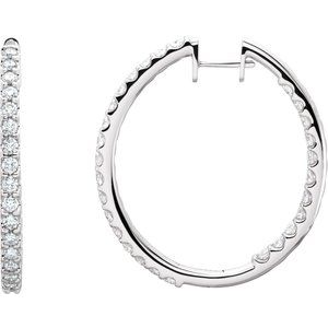 14K White Gold 3 CTW Natural Diamond Inside-Outside 35.3 mm Hoop Earrings
