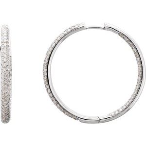 18K White Gold 1 1/2 CTW Natural Diamond Inside-Outside Hinged 28 mm Hoop Earrings