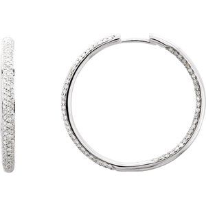 18K White Gold 1 3/4 CTW Natural Diamond Inside-Outside Hinged 32 mm Hoop Earrings