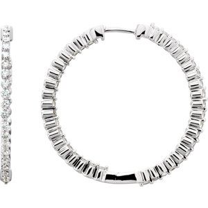 14K White Gold 1 CTW Natural Diamond Inside-Outside Hinged 32.5 mm Hoop Earrings