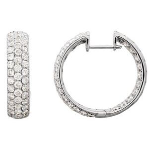18K White Gold 4 CTW Natural Diamond Inside-Outside Hinged 23.4 mm Hoop Earrings
