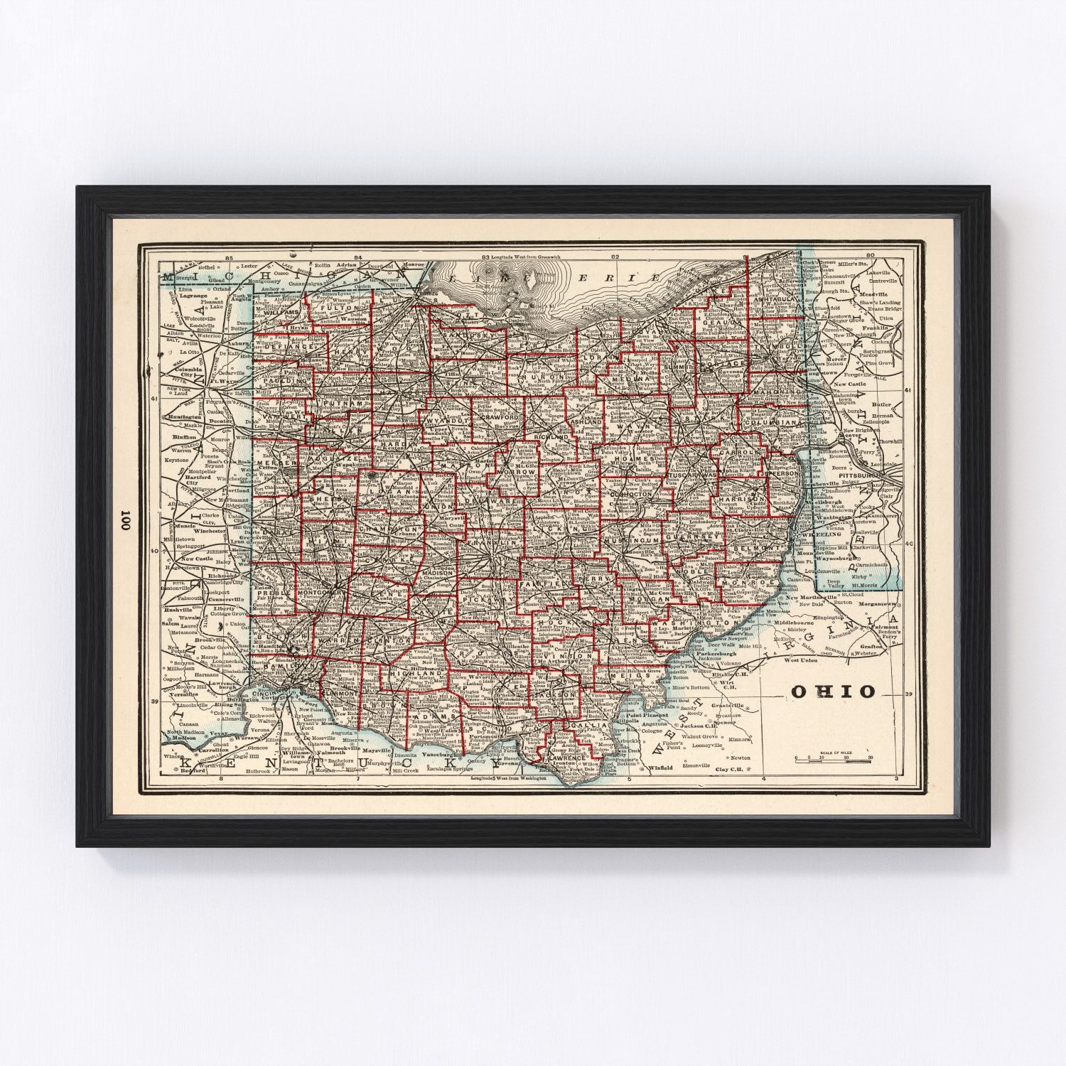 Vintage Map of Ohio 1893