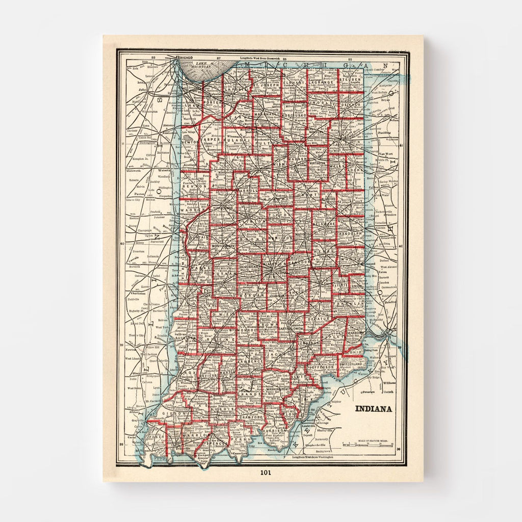 Vintage Map of Indiana 1893