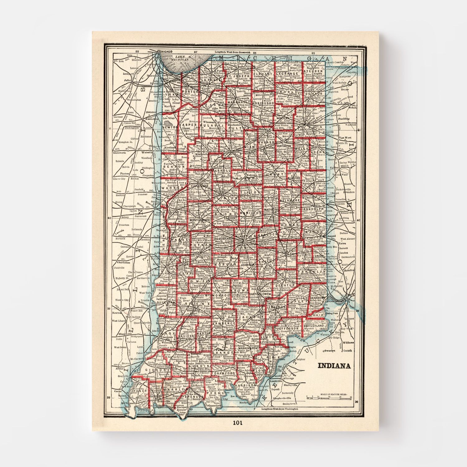 Vintage Map of Indiana 1893