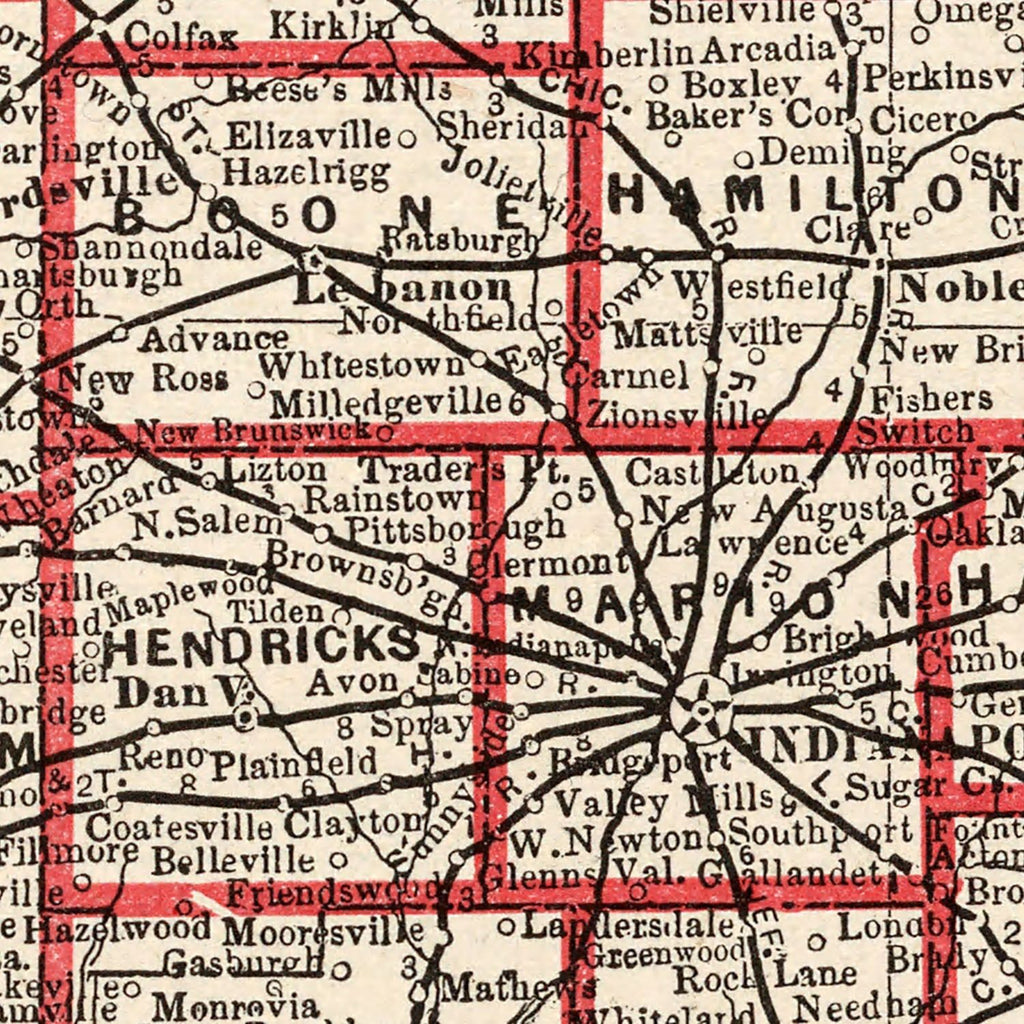 Vintage Map of Indiana 1893
