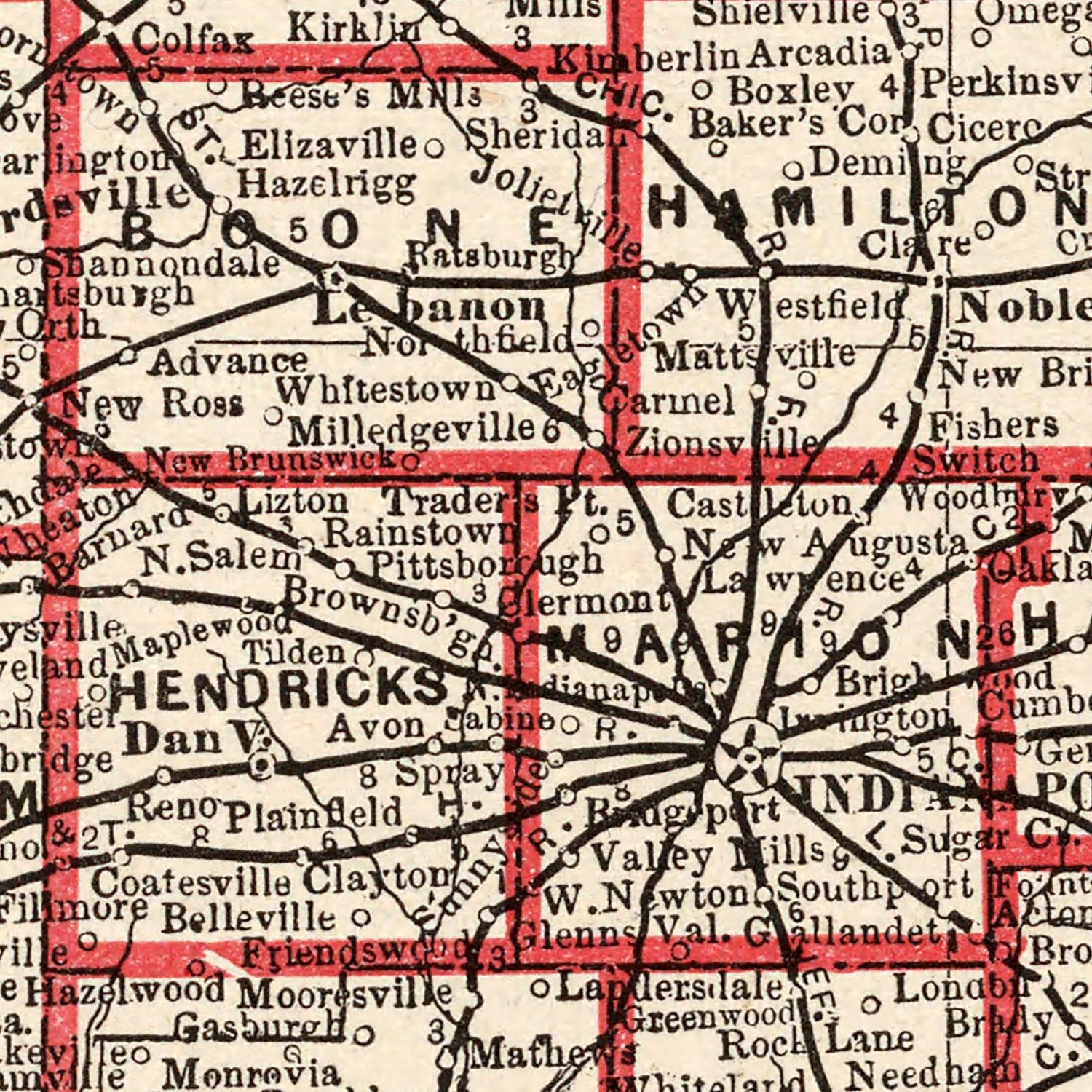 Vintage Map of Indiana 1893