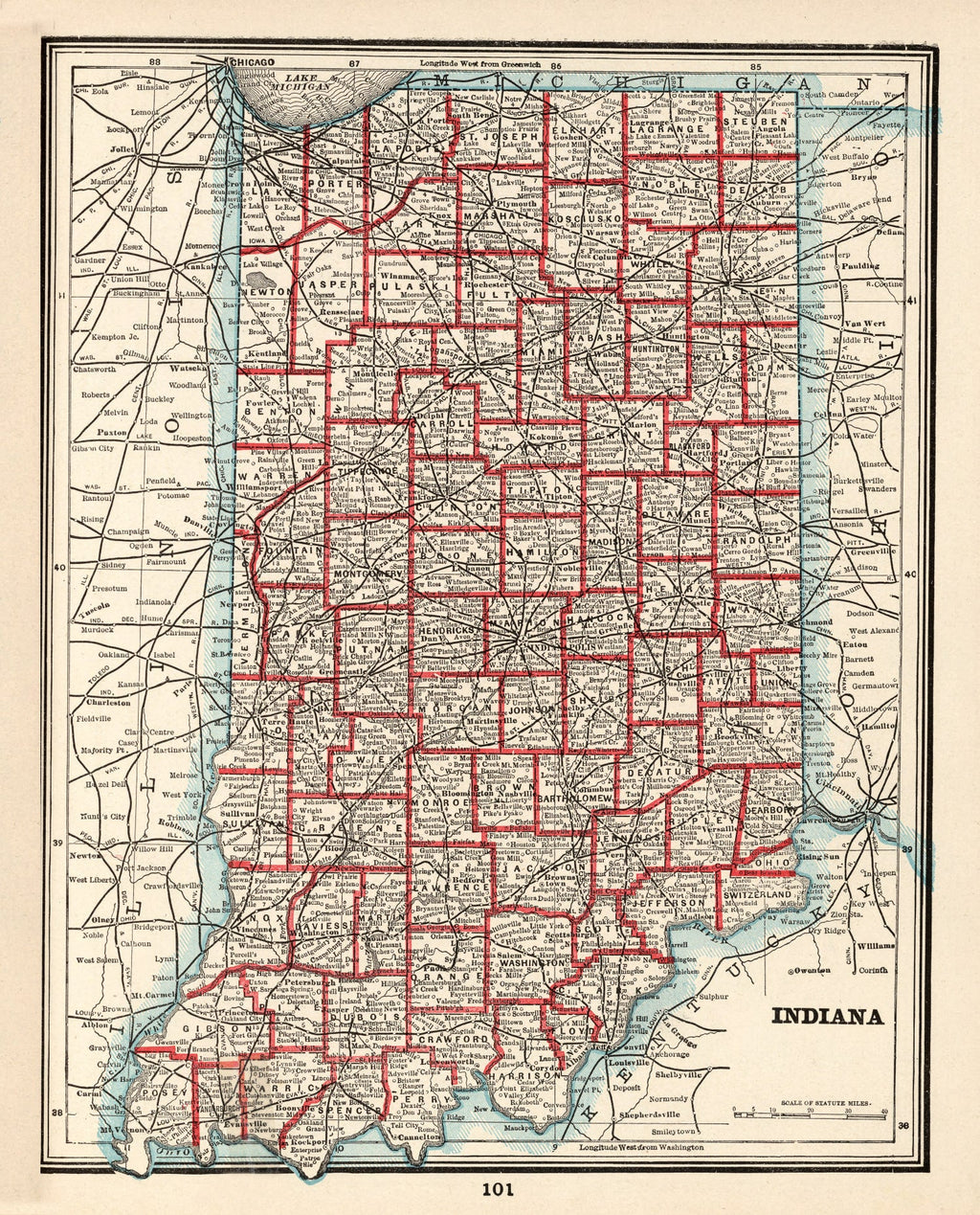 Vintage Map of Indiana 1893