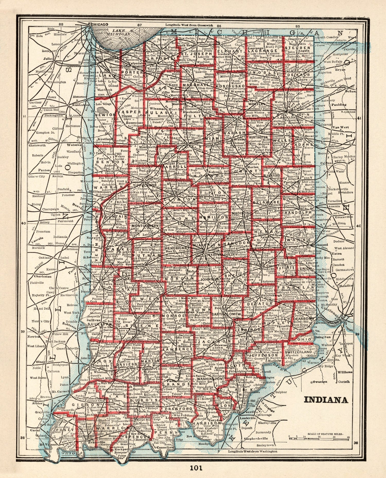Vintage Map of Indiana 1893