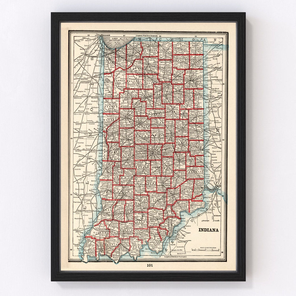 Vintage Map of Indiana 1893