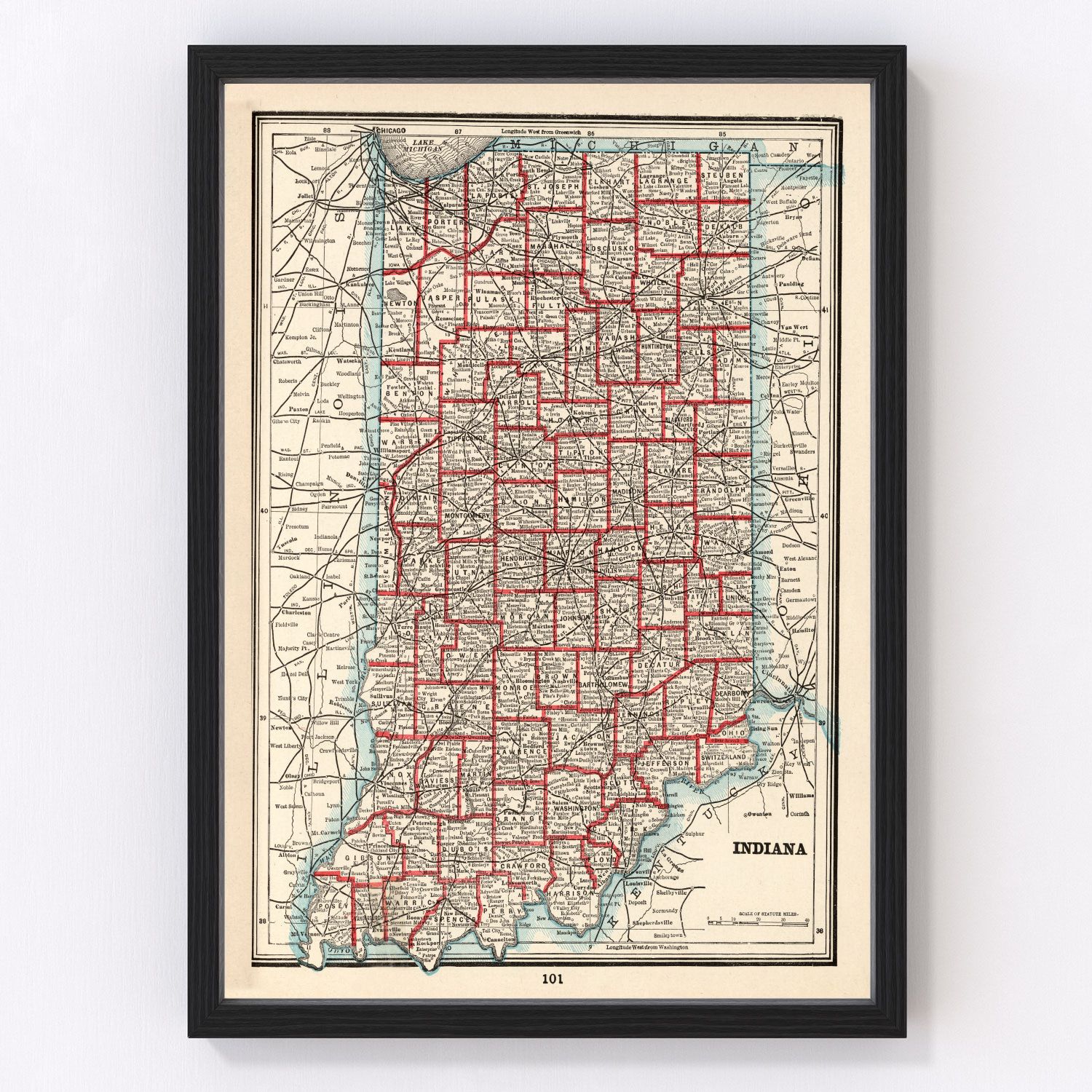 Vintage Map of Indiana 1893