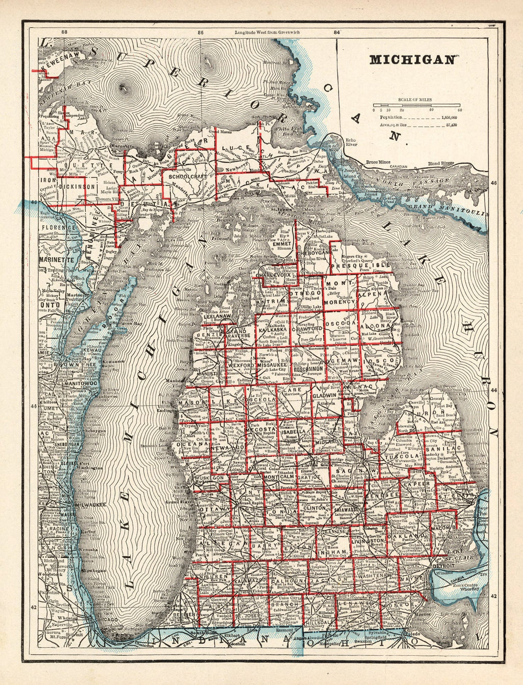 Vintage Map of Michigan 1893