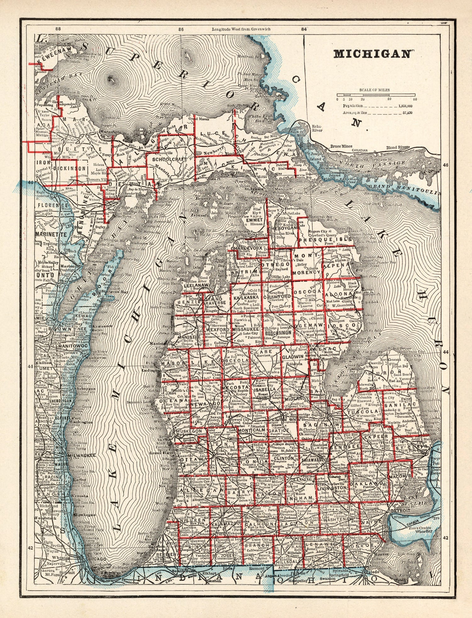 Vintage Map of Michigan 1893