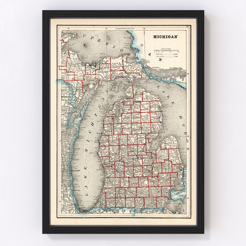 Vintage Map of Michigan 1893