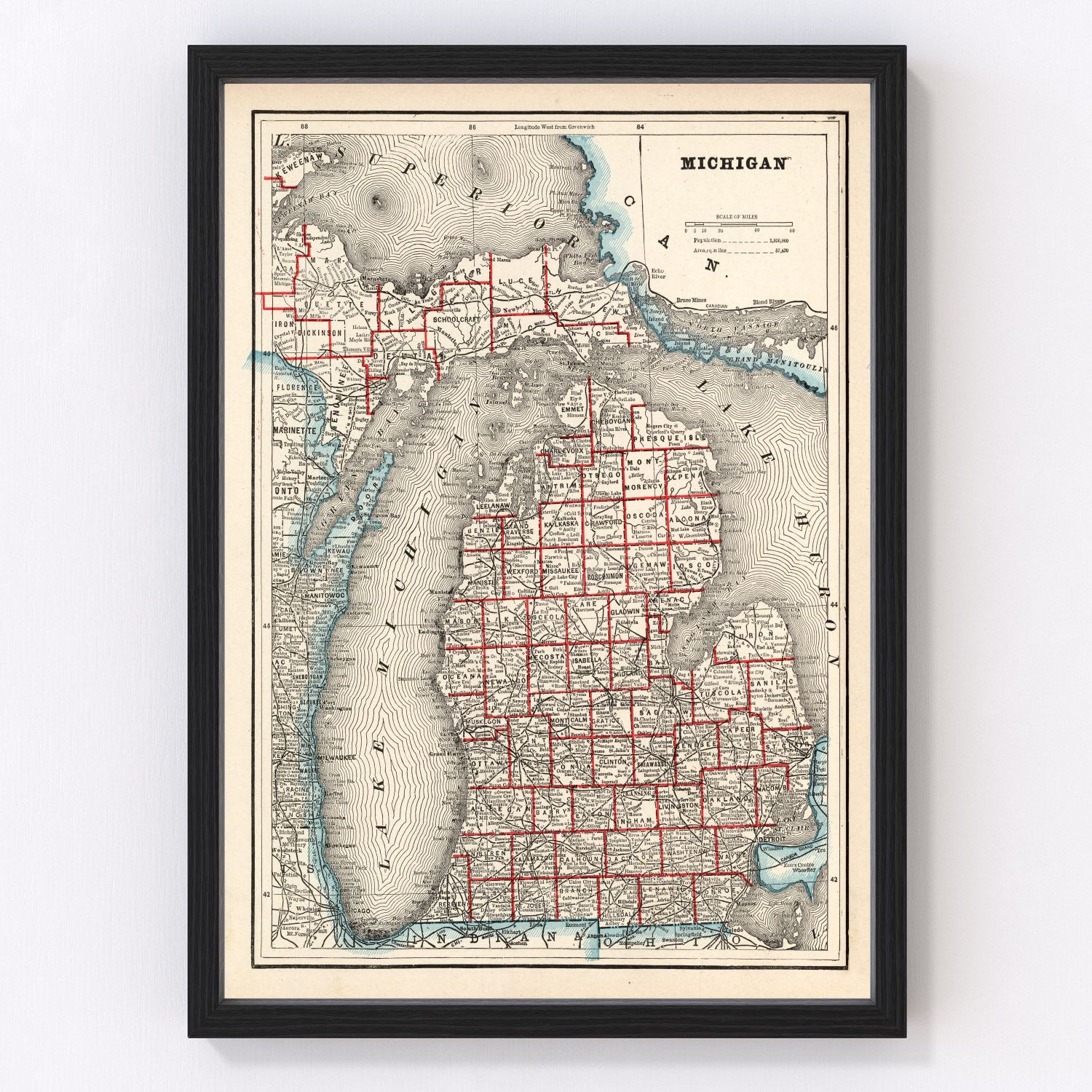 Vintage Map of Michigan 1893