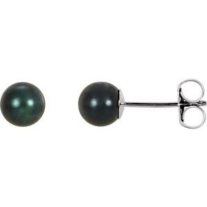 14K White Gold  5 mm Cultured Black Akoya Pearl Earrings