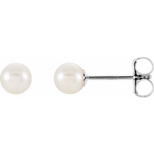 14K White Gold 4 mm Cultured White Akoya Pearl Earrings