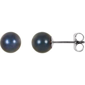 14K White Gold  6 mm Cultured Black Akoya Pearl Earrings