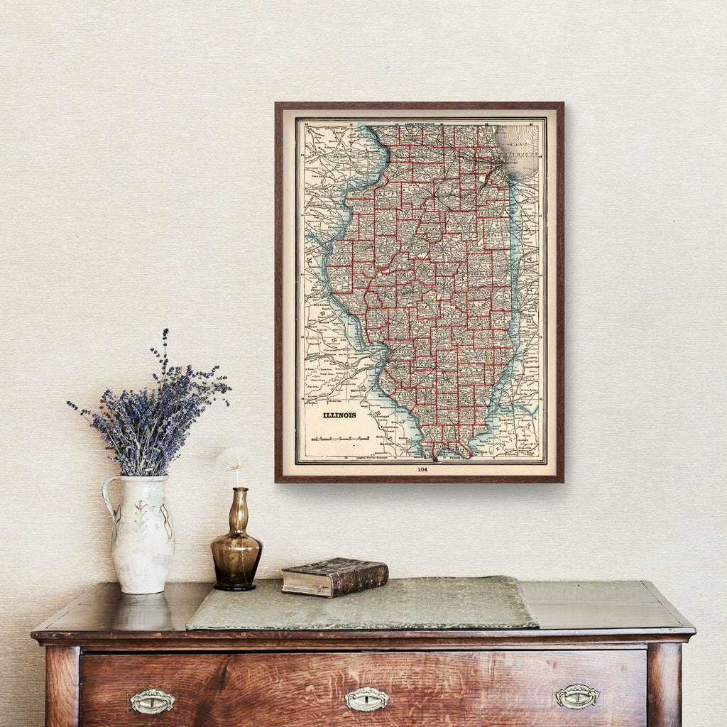Vintage Map of Illinois 1893