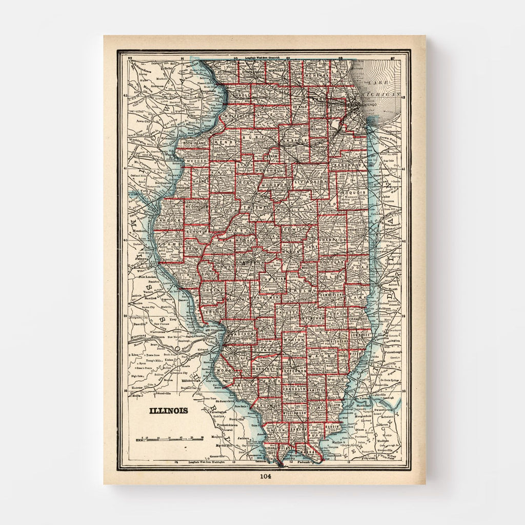 Vintage Map of Illinois 1893