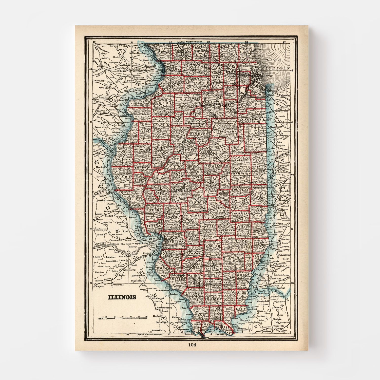 Vintage Map of Illinois 1893