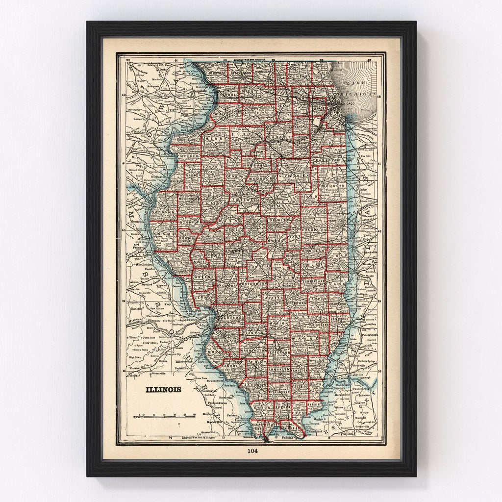 Vintage Map of Illinois 1893