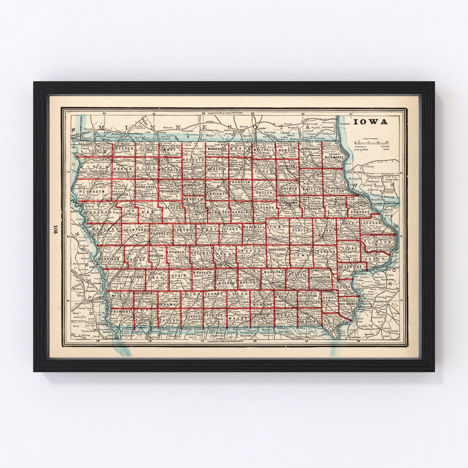 Vintage Map of Iowa 1893