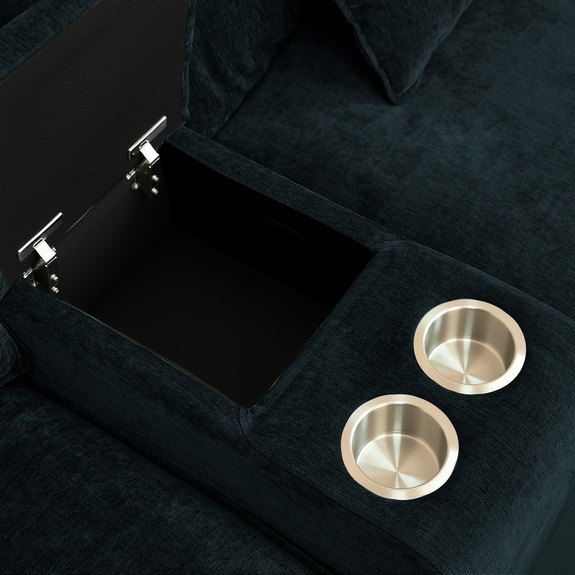 U Shaped Sectional Cloud Couch for Living Room,144' Comfy Fluffy Modular Sofa with Movable Ottoman Modern Chenille 6 Seat Sectional Sofa Set with Console, Cup Holders,Black