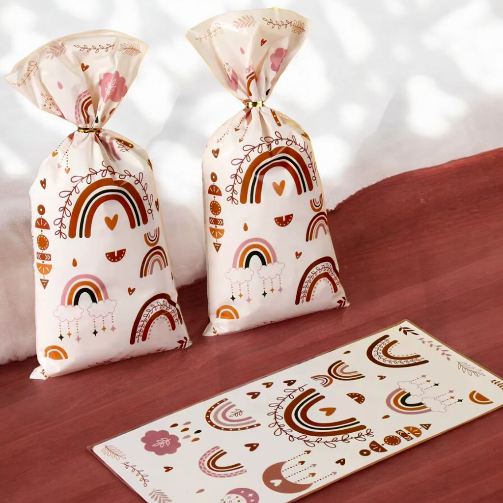 Boho Party Favor Bags for Adults - Rainbow Gift Wrap 10-Pack