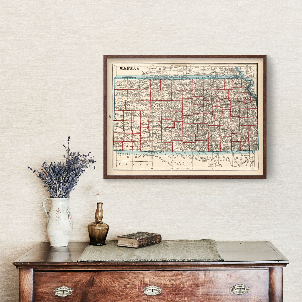 Vintage Map of Kansas 1893
