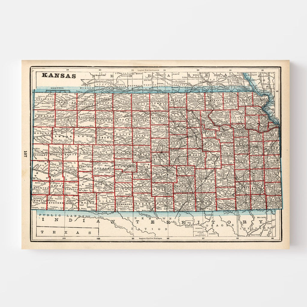Vintage Map of Kansas 1893