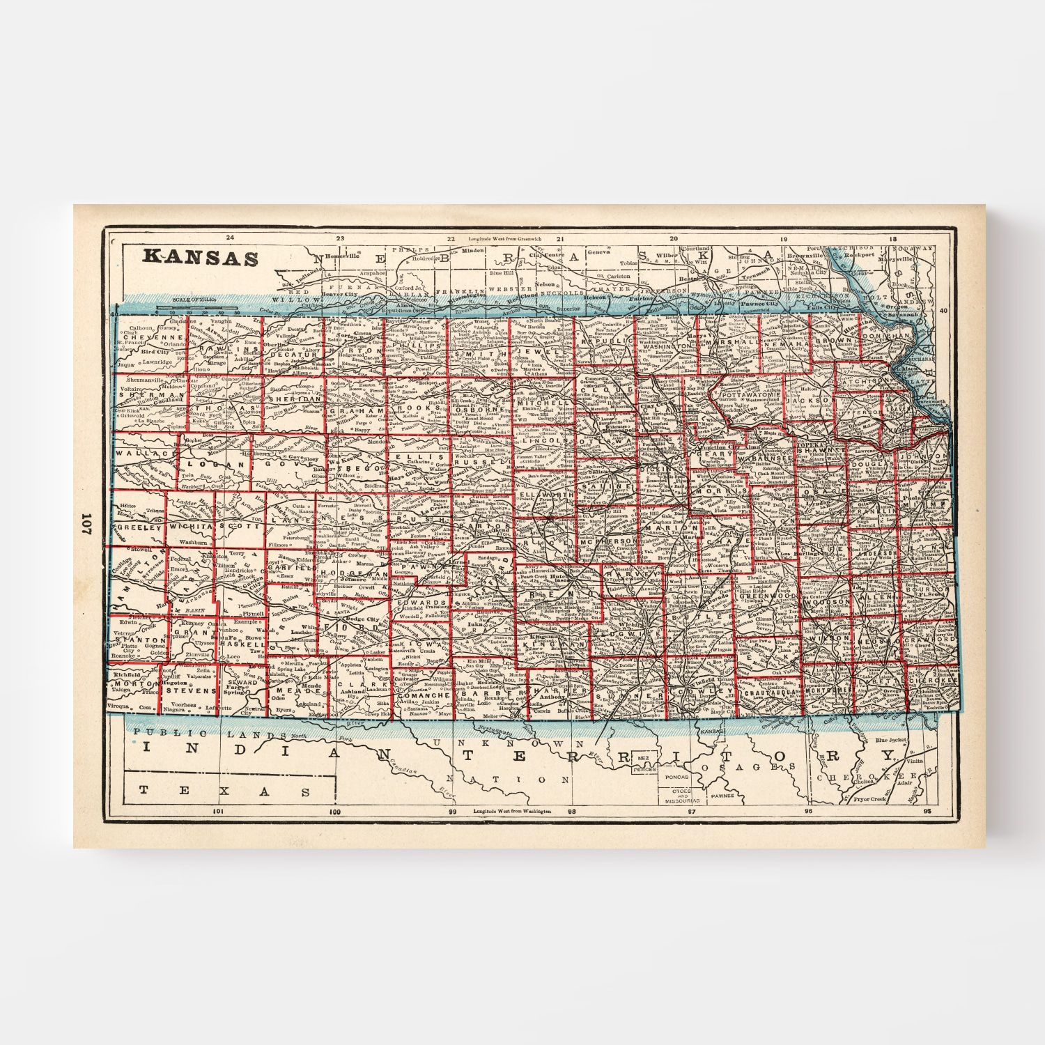 Vintage Map of Kansas 1893