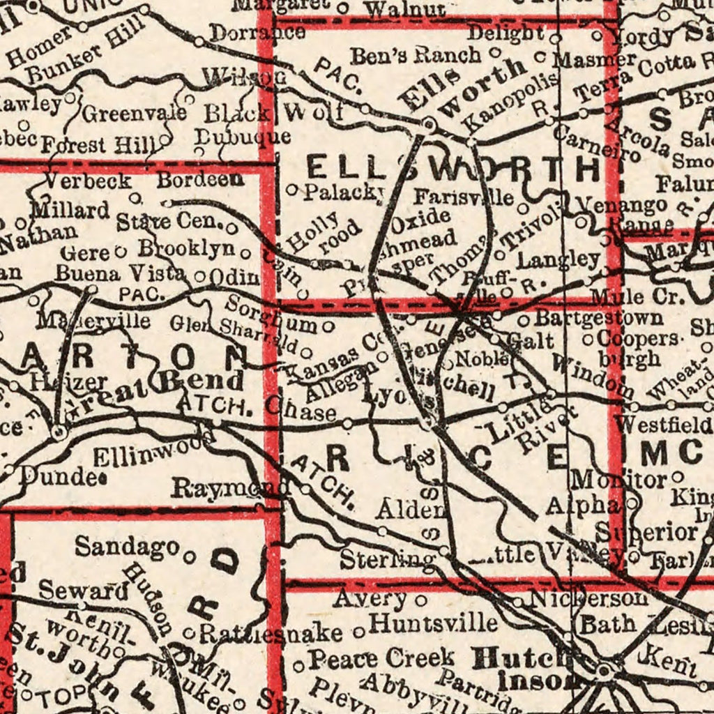 Vintage Map of Kansas 1893