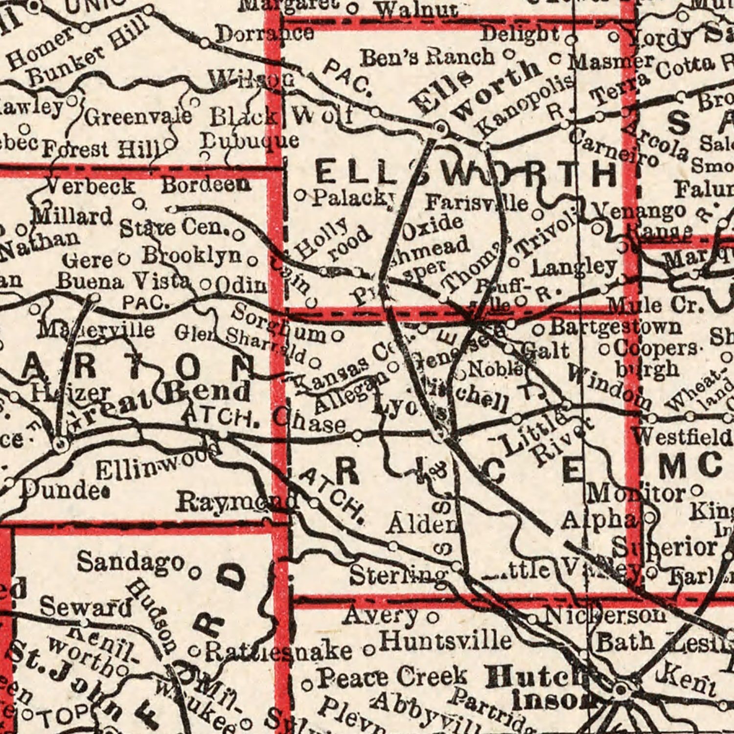 Vintage Map of Kansas 1893