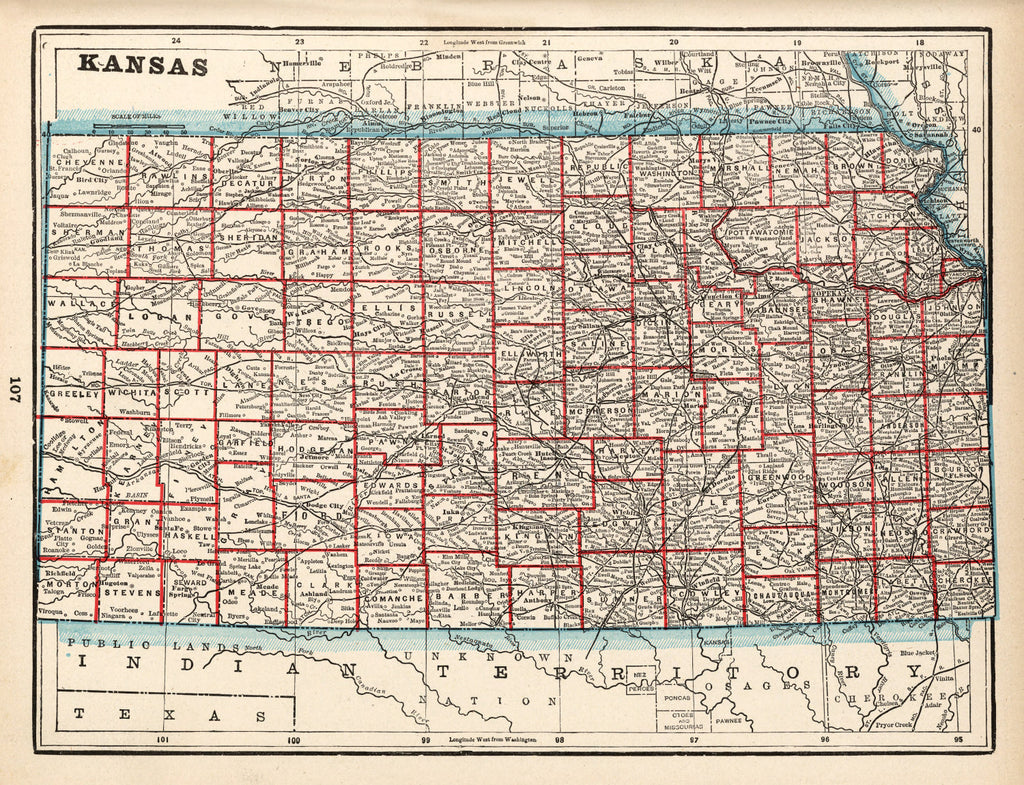 Vintage Map of Kansas 1893