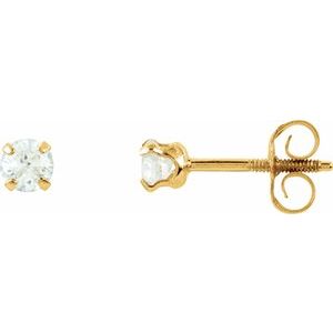 14K Yellow Gold 3 mm Imitation White Cubic Zirconia Youth Stud Earrings