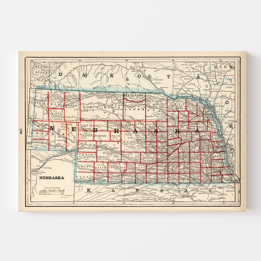 Vintage Map of Nebraska 1893