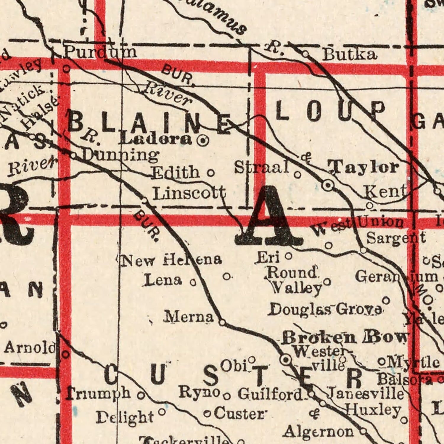 Vintage Map of Nebraska 1893