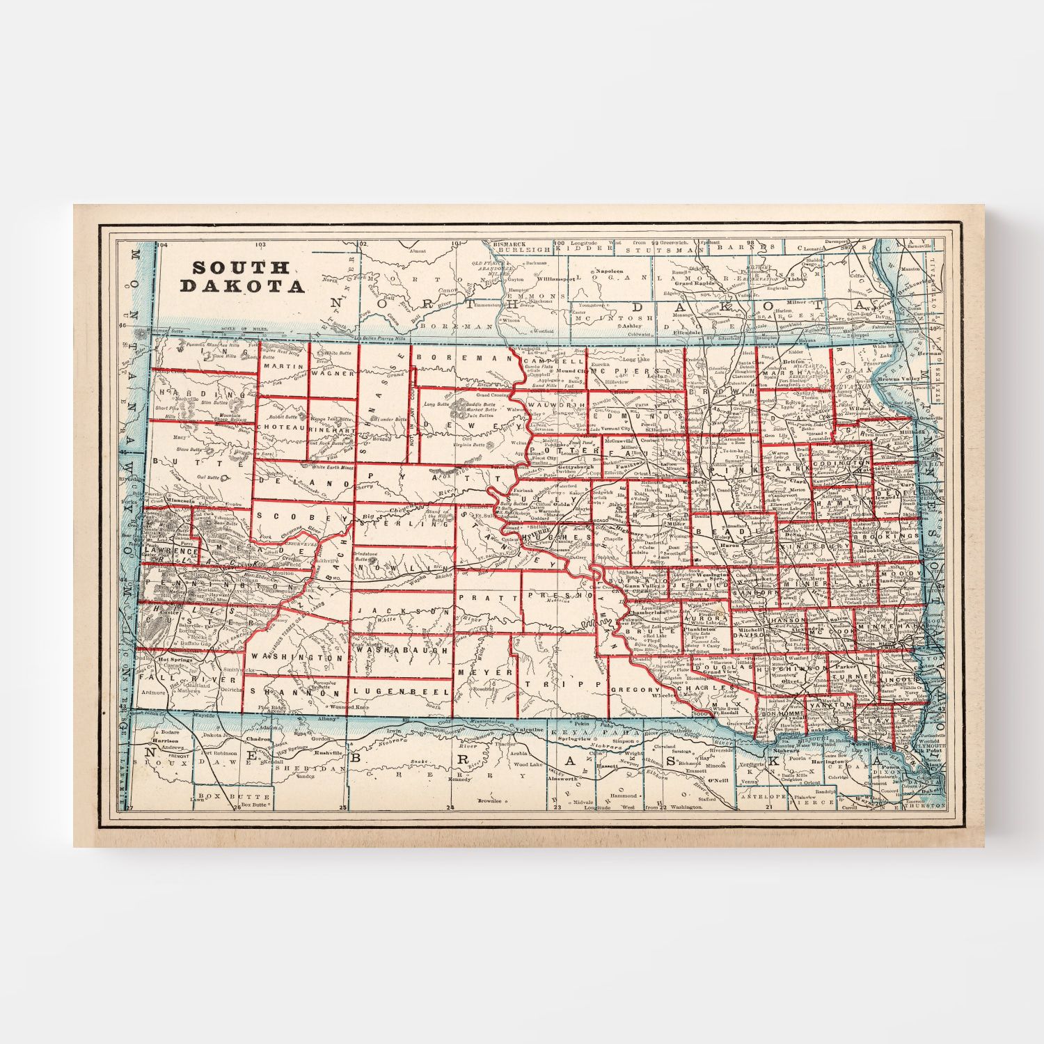 Vintage Map of South Dakota 1893