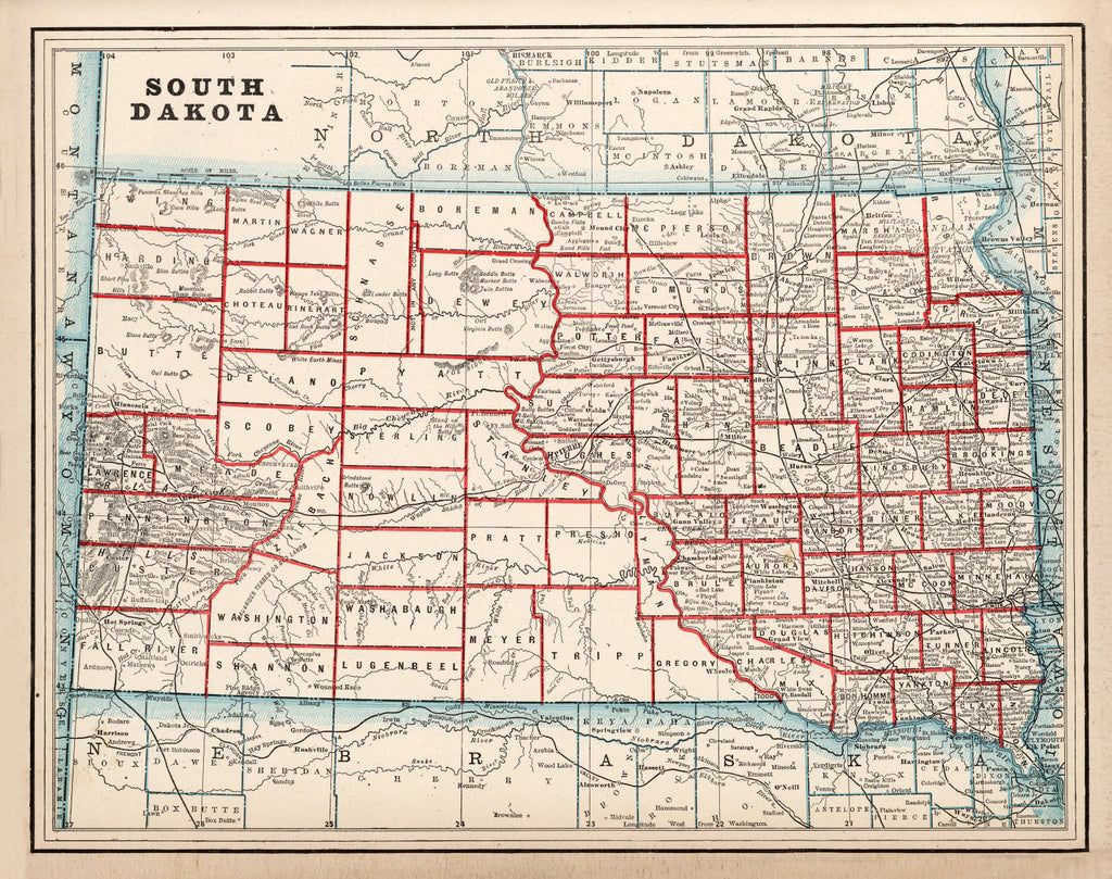 Vintage Map of South Dakota 1893