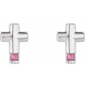 Sterling Silver Natural Pink Tourmaline Cross Earrings – image 2